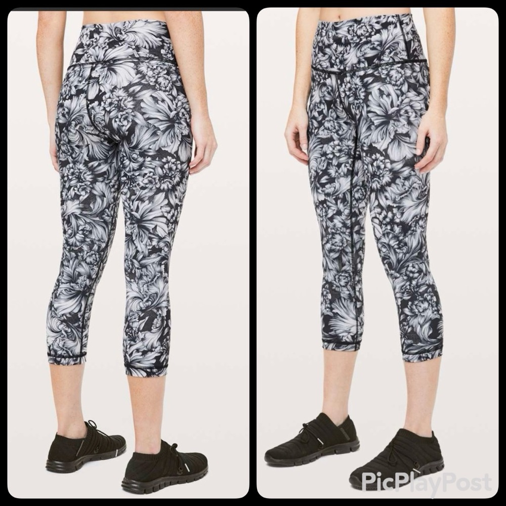 Lululemon Wunder Under Crop (High Rise) 21” Leggings Night Garden Ice Grey Black